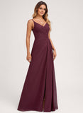 A-line V-Neck Floor-Length Chiffon Bridesmaid Dress With Ruffle