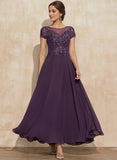 A-line Scoop Illusion Ankle-Length Lace Chiffon Mother of the Bride Dress With Sequins