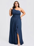 Plus Size A-line One Shoulder Floor-Length Chiffon Bridesmaid Dress With Ruffle