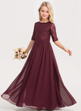 A-line Scoop Floor-Length Chiffon Lace Junior Bridesmaid Dress