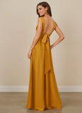 Cowl Neck Stretch Satin A-line Bridesmaid Dress