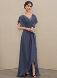 A-line V-Neck Asymmetrical Chiffon Mother of the Bride Dress With Sequins Ruffles