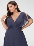 Plus Size A-line V-Neck Floor-Length Chiffon Bridesmaid Dress