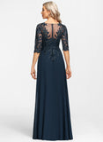 Sheath/Column V-Neck Floor-Length Lace Chiffon Mother of the Bride Dress With Sequins