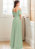 A-line V-Neck Floor-Length Chiffon Bridesmaid Dress With Ruffle