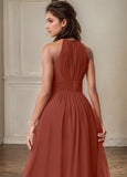 A-line Halter Floor-Length Chiffon Bridesmaid Dress