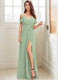 A-line V-Neck Floor-Length Chiffon Bridesmaid Dress With Ruffle