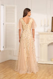 A-line V-Neck Floor-Length Chiffon Formal Evening Dress With Ruffle