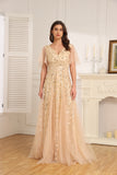 A-line V-Neck Floor-Length Chiffon Wedding Guest Dress With Ruffle