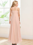 A-line V-Neck Asymmetrical Chiffon Junior Bridesmaid Dress With Cascading Ruffles