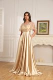 Scoop-Neck Floor-Length Lace Chiffon Evening Dress With Sequins