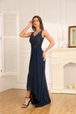 A-line V-Neck Floor-Length Chiffon Mother of the Bride Dress With Pleated Beading Sequins