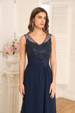 A-line V-Neck Floor-Length Chiffon Mother of the Bride Dress With Pleated Beading Sequins