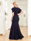 Trumpet/Mermaid V-Neck Floor-Length Chiffon Evening Dress With Cascading Ruffles