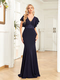 Trumpet/Mermaid V-Neck Floor-Length Chiffon Evening Dress With Cascading Ruffles