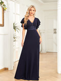 Trumpet/Mermaid V-Neck Floor-Length Chiffon Evening Dress With Cascading Ruffles