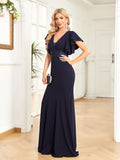 Trumpet/Mermaid V-Neck Floor-Length Chiffon Evening Dress With Ruffles