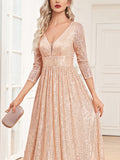 Sheath/Column V-Neck Floor-Length Sequin Evening Dress