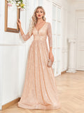 Sheath/Column V-Neck Floor-Length Sequin Evening Dress