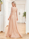 Sheath/Column V-Neck Floor-Length Sequin Evening Dress