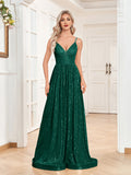 A-Line Sequin V-Neck Spaghetti Straps Prom /Evening Dress