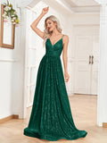 A-Line Sequin V-Neck Spaghetti Straps Prom /Evening Dress