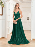 A-Line Sequin V-Neck Spaghetti Straps Prom /Evening Dress