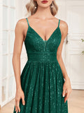 A-Line Sequin V-Neck Spaghetti Straps Prom /Evening Dress