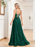 A-Line Sequin V-Neck Spaghetti Straps Prom /Evening Dress