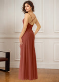 A-line V-Neck Floor-Length Chiffon Bridesmaid Dress With Ruffle