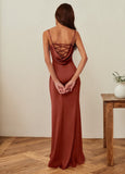 Sheath/Column Cowl Floor-Length Satin Prom Dresses