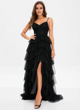 Ball-Gown/Princess V-Neck Sweep Train Tulle Prom Dresses