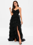 Ball-Gown/Princess V-Neck Sweep Train Tulle Prom Dresses