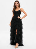 Ball-Gown/Princess V-Neck Sweep Train Tulle Prom Dresses