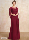 A-line Scoop Illusion Floor-Length Lace Chiffon Mother of the Bride Dress With Sequins Pleated