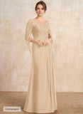 A-line Scoop Illusion Floor-Length Lace Chiffon Mother of the Bride Dress With Sequins Pleated