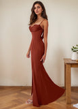 Sheath/Column Cowl Floor-Length Satin Prom Dresses