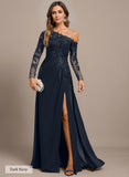 Trumpet/Mermaid Asymmetrical Illusion Floor-Length Lace Chiffon Evening Dress With Sequins