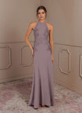 Mermaid Halter Lace Stretch Crepe Sweep train Mother of the Bride Dress