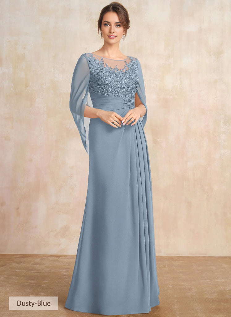 A-line Scoop Illusion Asymmetrical Chiffon Lace Mother of the Bride Dress With Bow Ruffle Sequins