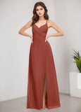 A-line V-Neck Floor-Length Chiffon Bridesmaid Dress