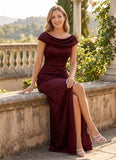Cap Sleeve Cowl Neck Lace Mermaid Mother of the Bride Dress with Side Slit