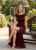 Cap Sleeve Cowl Neck Lace Mermaid Mother of the Bride Dress with Side Slit