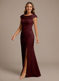 Cap Sleeve Cowl Neck Lace Mermaid Mother of the Bride Dress with Side Slit
