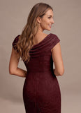 Cap Sleeve Cowl Neck Lace Mermaid Mother of the Bride Dress with Side Slit