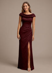 Cap Sleeve Cowl Neck Lace Mermaid Mother of the Bride Dress with Side Slit