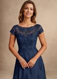 Cap Sleeve Bateau Neck Lace Applique A-Line Formal Dress with Tulle Dress