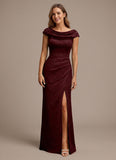 Cap Sleeve Cowl Neck Lace Mermaid Mother of the Bride Dress with Side Slit