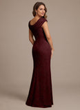 Cap Sleeve Cowl Neck Lace Mermaid Mother of the Bride Dress with Side Slit