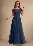 Cap Sleeve Bateau Neck Lace Applique A-Line Formal Dress with Tulle Dress